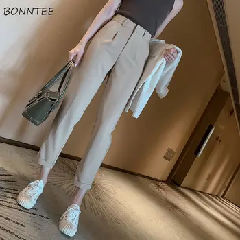 Pantolon Kadın Yaz Yeni Kore Tarzı Yüksek Bel Ayak Bileği Uzunlukta Harem Pantolon Basit Tüm Maç Katı Baggy Vintage Öğrenci OL Moda