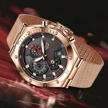 LIGE Rose Gold Herren Uhren Top Brand Luxus Sport Uhr Männer Edelstahl Wasserdicht Quarz Uhr Für Männer Mode Chronograph