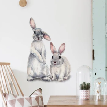Iki Sevimli Tavşan Duvar Sticker çocuk Çocuk Odası Ev Dekorasyon Çıkarılabilir Duvar Kağıdı Oturma Odası Yatak Odası Duvar Tavşan Çıkartmaları