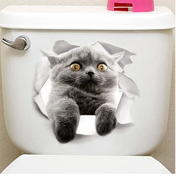 Canlı 3d Delik Komik Kedi Köpek Tuvalet Çıkartmalar Dıy Wc Tuvalet Ev Dekorasyon Sevimli Yavru Köpek Pet Hayvanlar Duvar Çıkartmaları Sanat