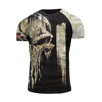 Yaz Moda Amerikan 3D Kafatası Baskı erkek Rahat T Shirt Hızlı Kuru O Boyun Gömlek Hip Hop Üst Giysi Gömlek Büyük Boy