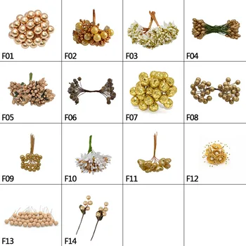 Mini Altın Yapay Pistil altın Kiraz Ercik Meyveleri Paket Hibrid Bitki Çiçek DIY Çelenk Düğün Dekor Malzemeleri