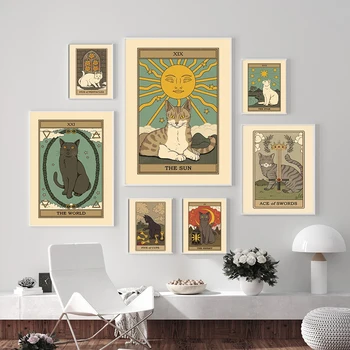 Iskandinav Soyut Severler Tarot Duvar sanatı Resimleri tuval Boyama Güneş Yıldız İmparatoriçe Kedi Posterler Baskılar Oturma Odası Ev Dekor