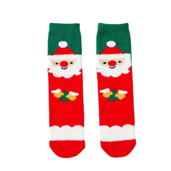 Çocuk Noel Düz Çorap Mercan Polar Noel Baba Ebeveyn-çocuk Çorap Karikatür Bebek Çorap Kalınlaşmış Sıcak Uyku Çorap
