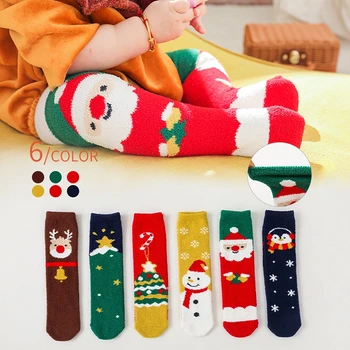 Çocuk Noel Düz Çorap Mercan Polar Noel Baba Ebeveyn-çocuk Çorap Karikatür Bebek Çorap Kalınlaşmış Sıcak Uyku Çorap 3