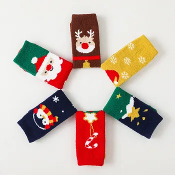 Çocuk Noel Düz Çorap Mercan Polar Noel Baba Ebeveyn-çocuk Çorap Karikatür Bebek Çorap Kalınlaşmış Sıcak Uyku Çorap 4