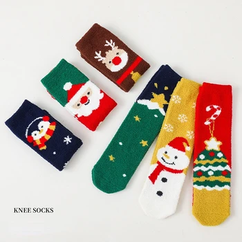 Çocuk Noel Düz Çorap Mercan Polar Noel Baba Ebeveyn-çocuk Çorap Karikatür Bebek Çorap Kalınlaşmış Sıcak Uyku Çorap 5