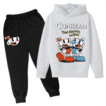 Çocuk Oyun Cuphead hoodie pamuk Çocuklar hoodie pantolon iki parçalı çocuk giyim seti 4-14 yıl çocuk giyim Çocuklar hoodies
