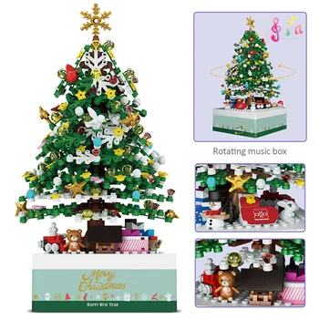 979 ADET Mini Ev Arkadaşlar Şehir Noel Müzik Kutusu Yapı Taşları MOC Santa Ağacı Rakamlar Tuğla Oyuncaklar Çocuklar için Noel Hediyeleri