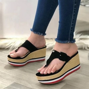 Kadın Sandalet 2021 Yeni Topuklu Kadın Terlik Platformu Takozlar Ayakkabı Bayanlar Yaz Slaytlar Mujer Toka Flip Flop Artı Boyutu 43 0