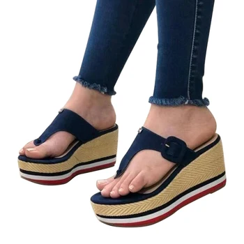 Kadın Sandalet 2021 Yeni Topuklu Kadın Terlik Platformu Takozlar Ayakkabı Bayanlar Yaz Slaytlar Mujer Toka Flip Flop Artı Boyutu 43 1