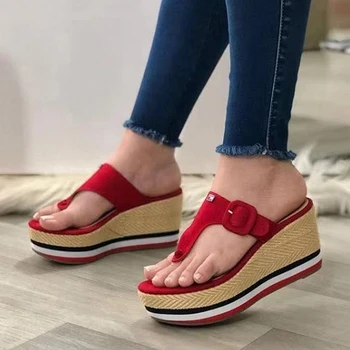 Kadın Sandalet 2021 Yeni Topuklu Kadın Terlik Platformu Takozlar Ayakkabı Bayanlar Yaz Slaytlar Mujer Toka Flip Flop Artı Boyutu 43 3