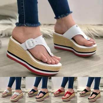 Kadın Sandalet 2021 Yeni Topuklu Kadın Terlik Platformu Takozlar Ayakkabı Bayanlar Yaz Slaytlar Mujer Toka Flip Flop Artı Boyutu 43 4