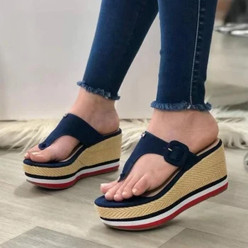 Kadın Sandalet 2021 Yeni Topuklu Kadın Terlik Platformu Takozlar Ayakkabı Bayanlar Yaz Slaytlar Mujer Toka Flip Flop Artı Boyutu 43 5