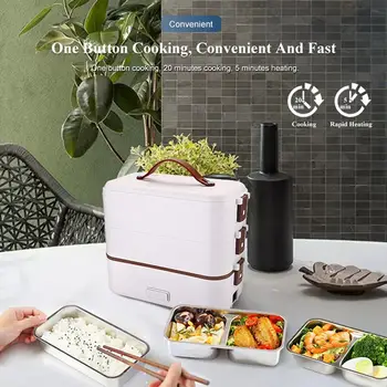 Taşınabilir Bento Kılıf İle Silikon Kolu Hızlı Pişirme Elektrikli ısıtılabilir yemek kutusu Gıda Konteyner 4