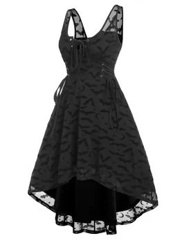 Kollu Grommet Detay Yarasa Hilal Yıldız Örgü Elbise Katı Siyah Tasarım Midi Sivri Hem Gotik Vestido De Mujer M-3XL 0