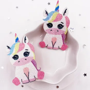 8 ADET Keçe Kumaş Gökkuşağı Glitter Serin Unicorn Aplike Düğün DIY Dikiş Yamalar Saç Yay Aksesuarları DIY El Sanatları 5