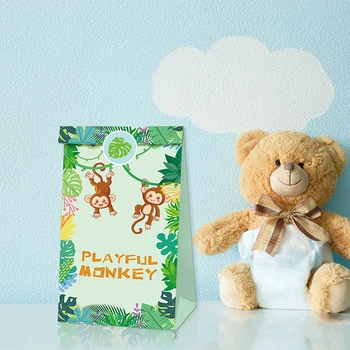 6 adet Orman Yaban Hayatı Hayvanat Bahçesi Mutlu Doğum Günü Partisi Kağıt şeker kutusu çocuk Hediye Bisküvi Paketleme Çantası Bebek duş dekorasyonu