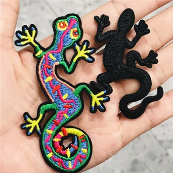 Işlemeli Renkli Siyah Gecko Yama Dört Ayaklı Yılan Dikiş Demir On Rozeti Çanta Kot Şapka Aplikler DIY İşi Etiket 0