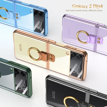 Samsung Galaxy Z Flip 4 Flip4 Kılıf Koruyucu Kapak Anti Parmak İzi Kabuk Membran Halka Aksesuarları Ön Cam