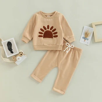 Bebek Yürüyor Bebek Boys 2 adet Kıyafet Seti Peluş Güneş Uzun Kollu Kazak Kazak Tops pantolon seti Kış Sonbahar Giysileri