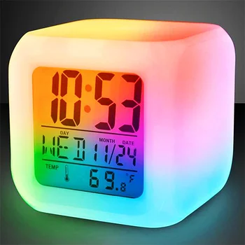 Çok fonksiyonlu çalar saat LED parlayan dijital saat 7 renk değiştirme ışık gece parlayan çocuk masası saat uyandırma zamanlayıcı 2
