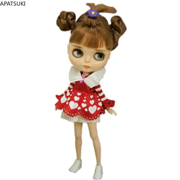 Kırmızı Beyaz Moda oyuncak bebek giysileri Seti Blythe Doll İçin Bebek Kıyafetleri Mahkemesi Tarzı Parti Tutu Elbise Blythe Doll İçin 1/6 Bebek Aksesuarları Oyuncaklar