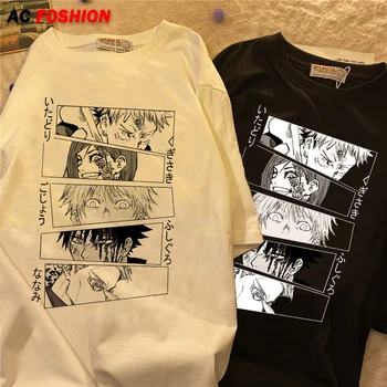 Jujutsu Kaisen Anime Baskı T-Shirt Harajuka O-Boyun Kısa Kollu Büyük Boy T Shirt Hip Hop Streetwear Tops Gotik kadın kıyafetleri