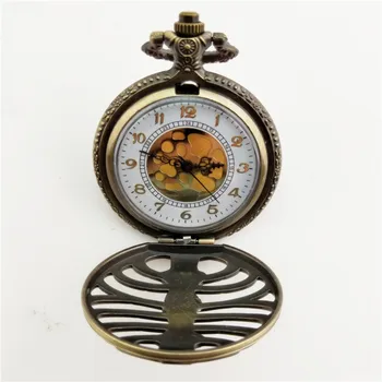 Vintage Lüks İskelet Steampunk Hollow Oyma Kuvars cep saati Erkekler Kadınlar için Gravür Fob Zinciri Bronz Saat Koleksiyonu için