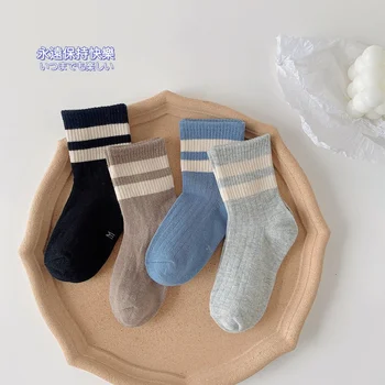 1 Çift Buzağı Çorap Çocuk Erkek Kız Çorap Bahar Sonbahar Pamuk Çorap Düz Renk Çizgili Buzağı Çorap 3-11 Yıl Bebek Şeyler