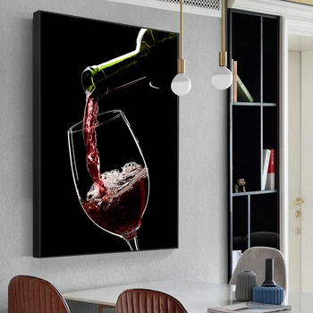 Şarap ve Yangın Tuval Boyama şarap bardağı Posteri ve Baskılar Modern Duvar Sanatı Resimleri için Mutfak Ev Dekor Cuadros Çerçevesiz