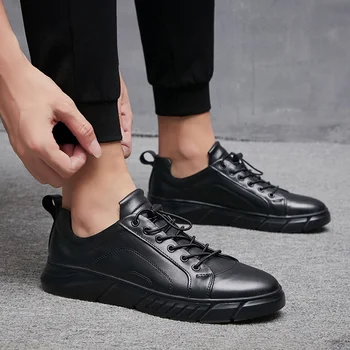 Erkekler hakiki deri ayakkabı gündelik erkek ayakkabısı moda Nefes Siyah Sneakers Açık sürüş ayakkabısı Erkek İş erkek ayakkabısı