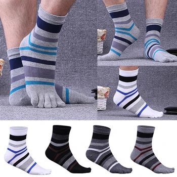 Yeni Erkekler Beş Parmak Çorap Çizgili Pamuk Çorap Çorap Spor Ayak Çorap Ekip Çorap Konfor Moda Rahat Nefes Rahat