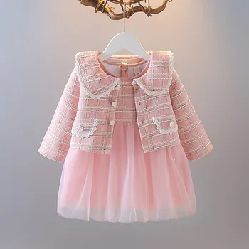 Kızların İlkbahar ve Sonbahar Yeni Moda 2 Parça Bebek Yelek Prenses Tül Etek çocuk Takım Elbise