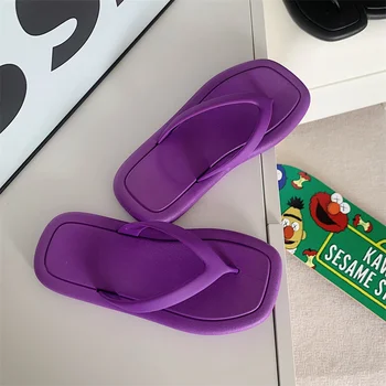 Kadın Flip Flop yazlık terlik Kızlar Plaj Slaytlar kadın Sandalet Yumuşak PVC Kalın Alt Konfor kaymaz Banyo düz ayakkabı 5