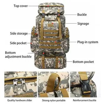 Dağcılık Çantası 80L Tırmanma Çantası Askeri Taktik Sırt Çantaları Büyük Sırt Çantası Açık Havada Yürüyüş Kamp Seyahat Çantaları Stok Teslimat