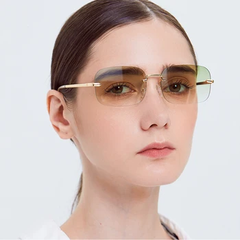 Peekaboo altın kare çerçeve güneş gözlüğü çerçevesiz erkekler metal gri yeşil retro güneş gözlüğü kadınlar için çerçevesiz uv400 açık renk