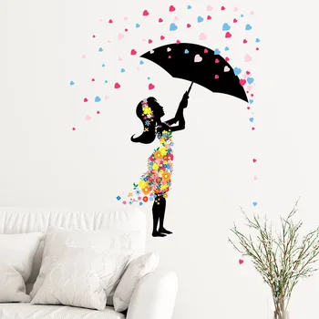 Şemsiye Çiçekler Kız duvar çıkartmaları Çocuk Kız Odası Yatak Odası Ev Dekorasyon Duvar Kağıdı Güzel Sanat Çıkartmaları Yaratıcı Sticker 2
