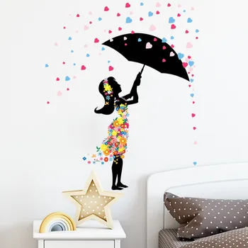 Şemsiye Çiçekler Kız duvar çıkartmaları Çocuk Kız Odası Yatak Odası Ev Dekorasyon Duvar Kağıdı Güzel Sanat Çıkartmaları Yaratıcı Sticker 3
