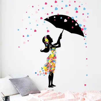 Şemsiye Çiçekler Kız duvar çıkartmaları Çocuk Kız Odası Yatak Odası Ev Dekorasyon Duvar Kağıdı Güzel Sanat Çıkartmaları Yaratıcı Sticker 4