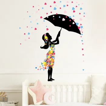 Şemsiye Çiçekler Kız duvar çıkartmaları Çocuk Kız Odası Yatak Odası Ev Dekorasyon Duvar Kağıdı Güzel Sanat Çıkartmaları Yaratıcı Sticker 5