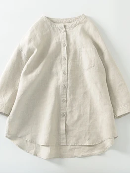 2023 İlkbahar Yaz Yeni Kore Moda Gömlek Standı Yaka Uzun Kollu Beyaz Gömlek Gevşek Pamuk Boş Zaman Büyük Boy Bayan Üstleri