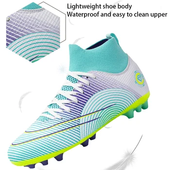 Mavi futbol ayakkabıları Erkekler İçin Kaymaz Çocuk Boy Gençler Eğitim futbol kramponları Ultralight FG / TF Açık Futbol Sneakers EUR30-46 3