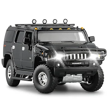 2021 Yeni 1: 32 Ölçekli Hummer H2 Off-road Alaşım SUV Model Araba Ses ve ışık Açık Kapı çocuklar için oyuncak araba Çocuk Hediyeler için V061