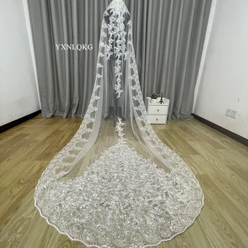 Yeni Lüks Katedrali Peçe 3 M Gelin Veils Sequins Aplikler Dantel Kenar Custom Made Uzun Düğün Veils Sequins Sarar