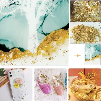 100 adet Taklit Altın Folyo Kağıt Yaprak Konfeti Epoksi Reçine Dolgu DIY Sanat kalıp CraftJewelry Yapma Malzemeleri Dekorasyon 4