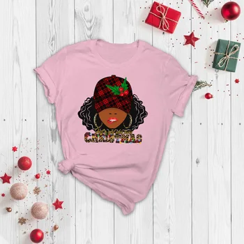 Giysi yama ısı Transferi Çıkartmalar Merry Christmas Siyah Kız Kıvırcık Saçlı Kadın T-shirt Hoodies Ofset baskı Çıkartmaları