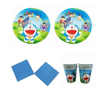 Doraemon Doğum Günü Partisi Süslemeleri Bebek Duş Tek Kullanımlık Sofra Kağıt Tabaklar Bardaklar Peçeteler Afişler Bayraklar Doraemon Parti Öğesi 0