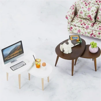1 Takım 1: 12 Evcilik Minyatür Üçgen Sehpa Bilgisayar Masası çay masası Modeli Oturma Odası Mobilya Ev Dekor Oyuncak Oyuncaklar Hediye