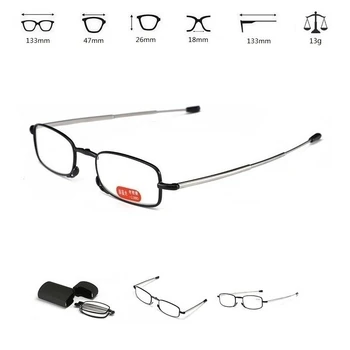 Katlanır okuma gözlüğü Kadın Erkek Katlanabilir Gözlük Durumda Titanyum Alaşımlı Presbiyopik Gözlük Anti mavi ışık + 1.0 ~ 4.0